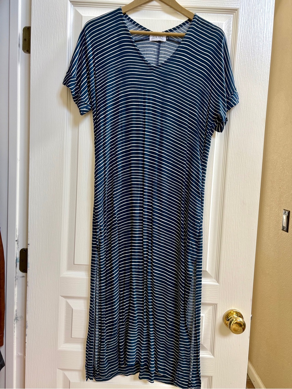 AVA SKY- Striped V-Neck Maxi Dress - Navy & White, Sz XXS, like new